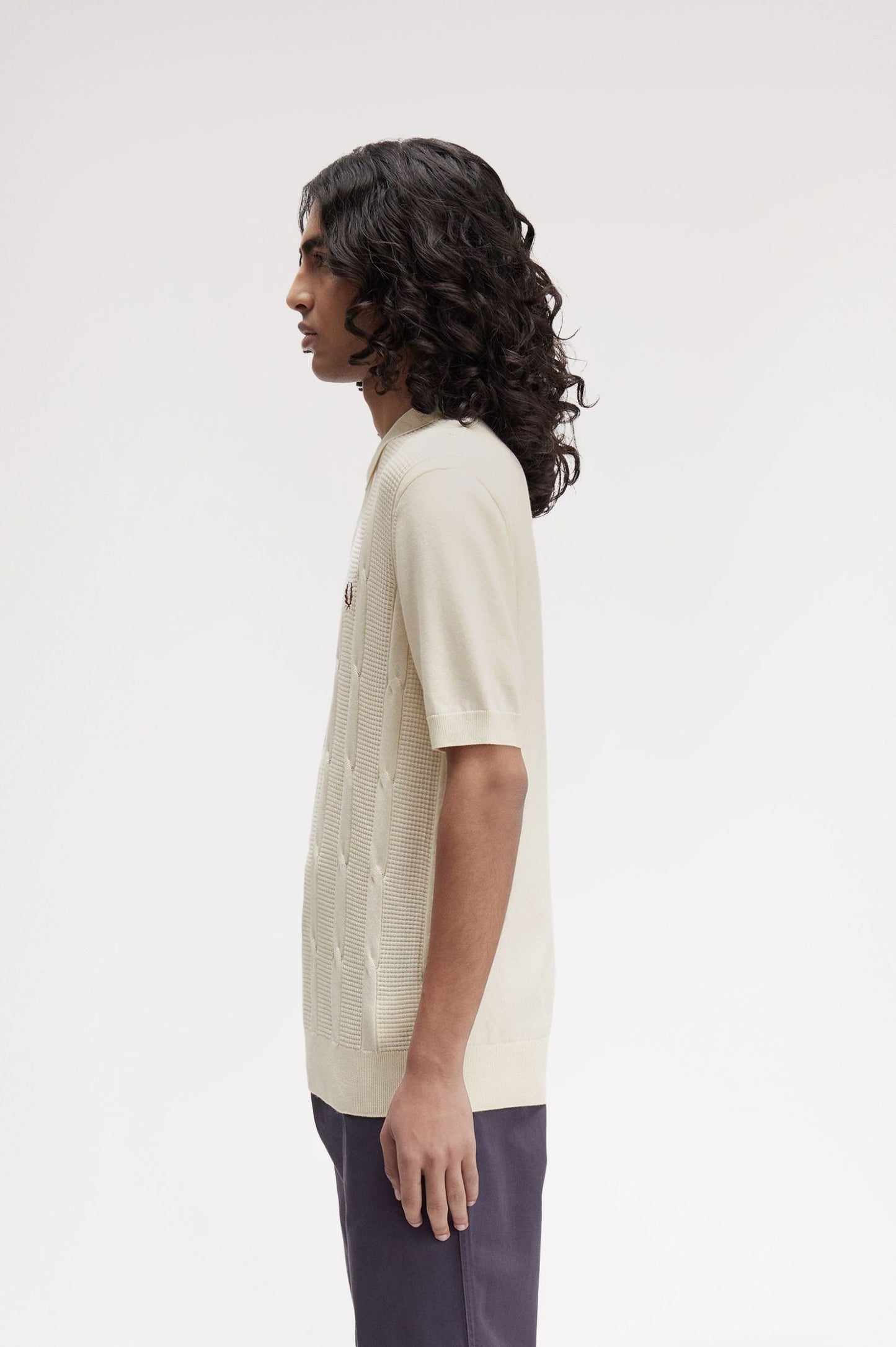 Fred Perry Textured Cable Knit Shirt Ecru