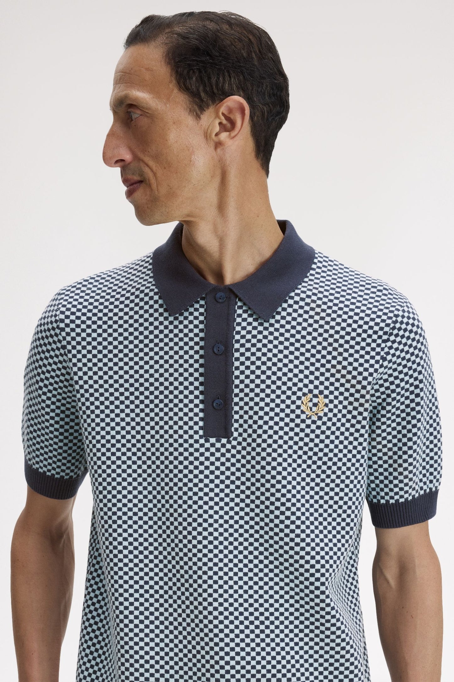 Fred Perry Chequerboard Knitted Shirt Dark Airforce
