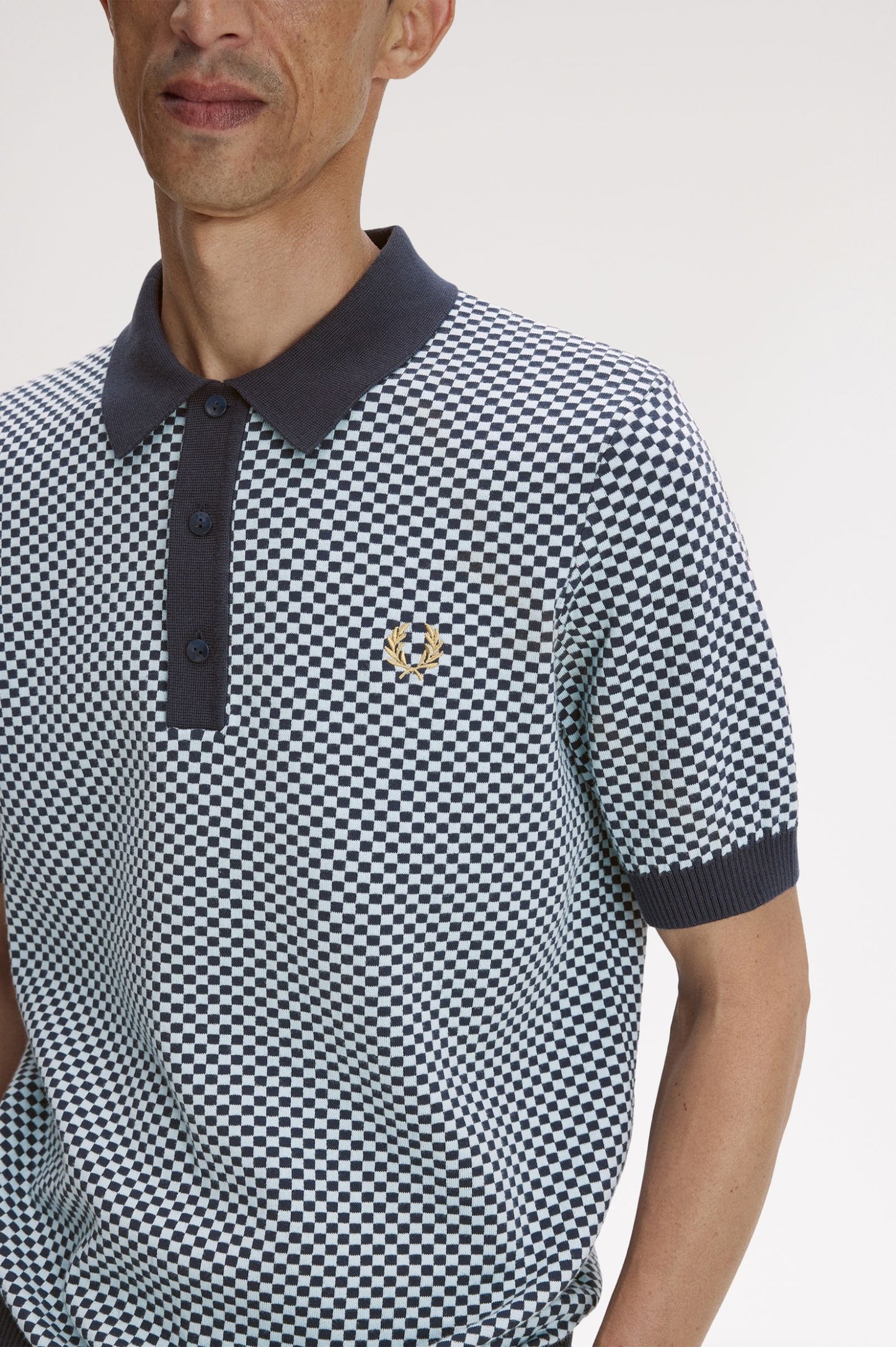 Fred Perry Chequerboard Knitted Shirt Dark Airforce
