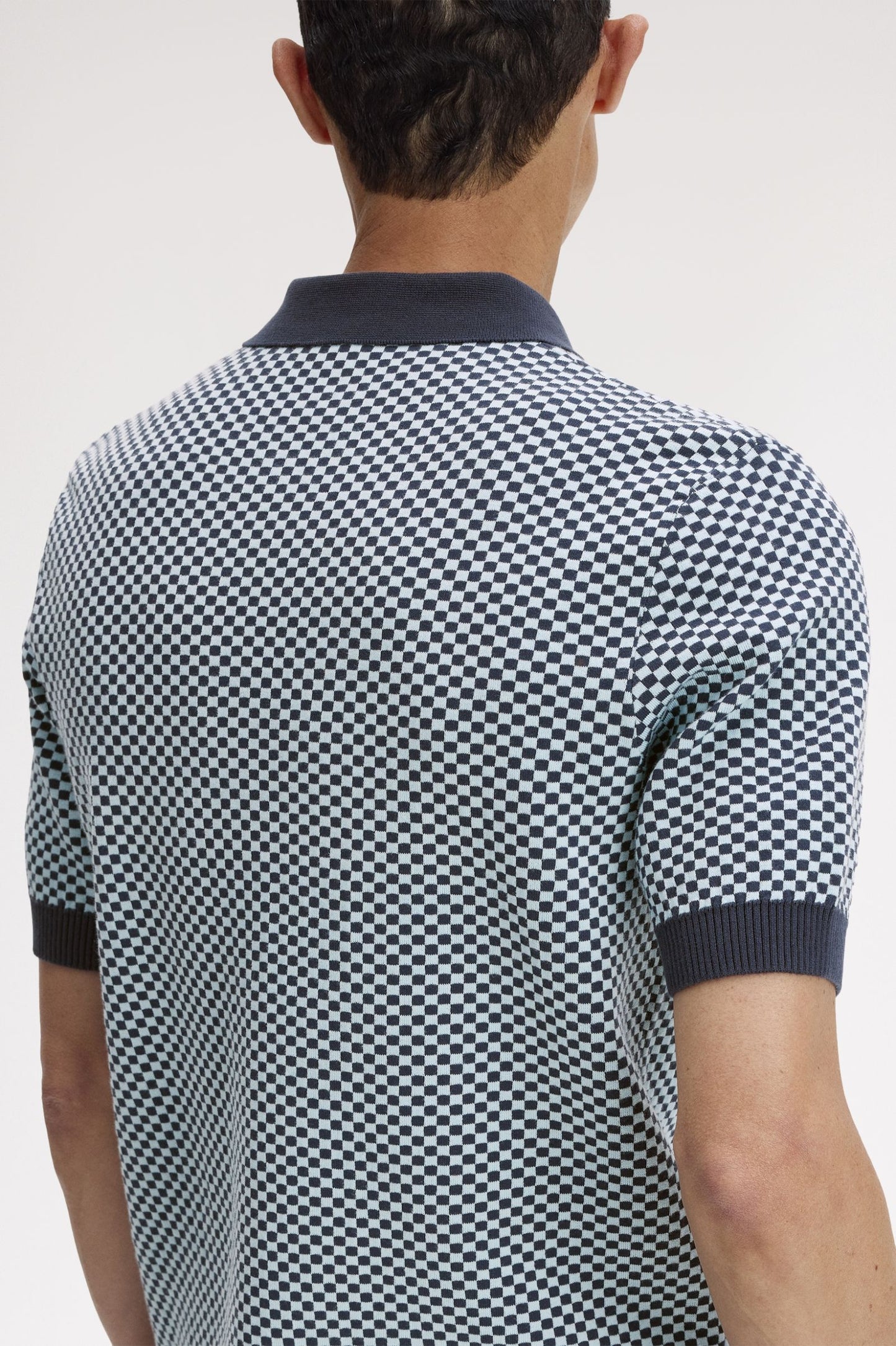 Fred Perry Chequerboard Knitted Shirt Dark Airforce
