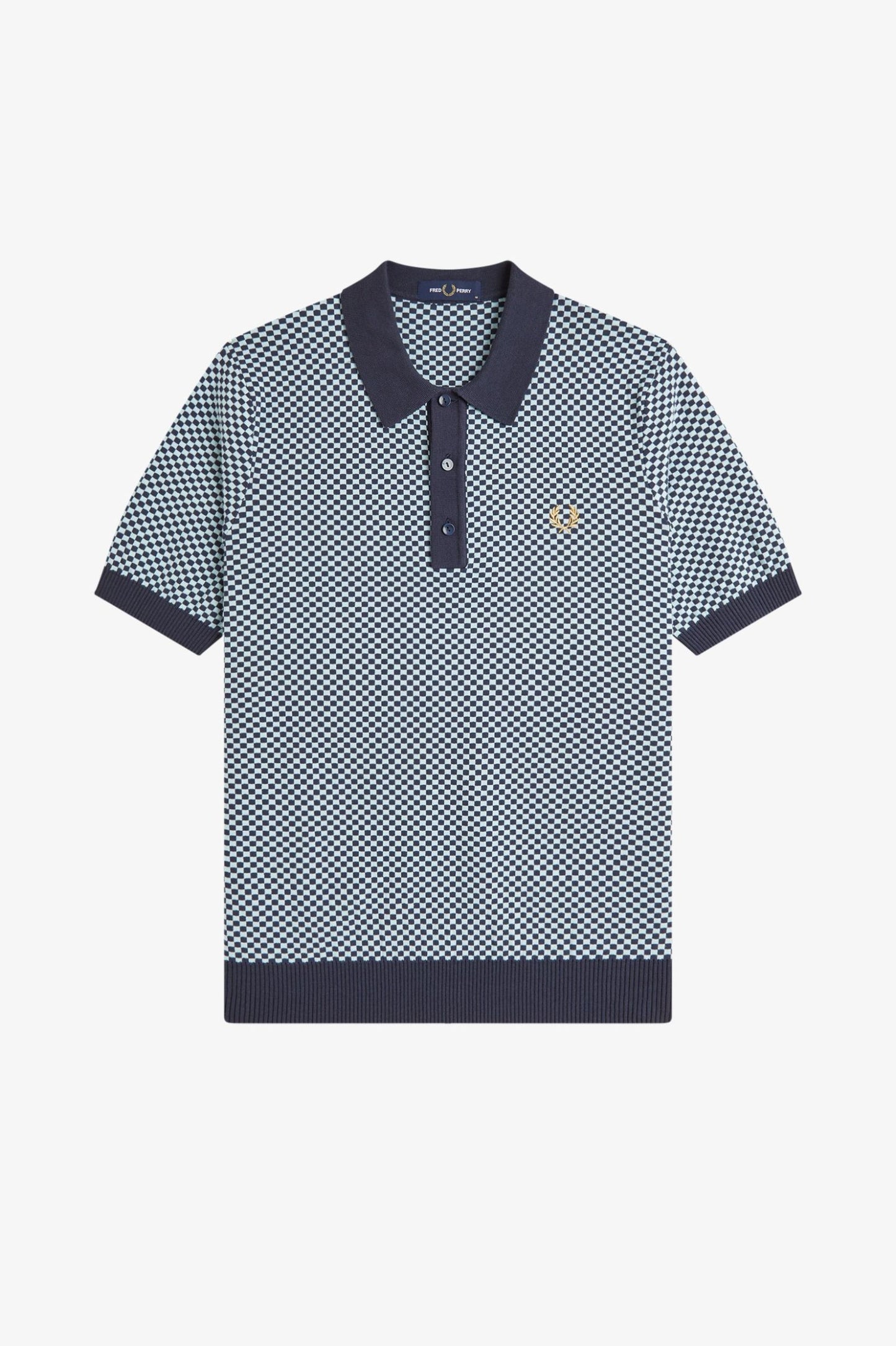 Fred Perry Chequerboard Knitted Shirt Dark Airforce