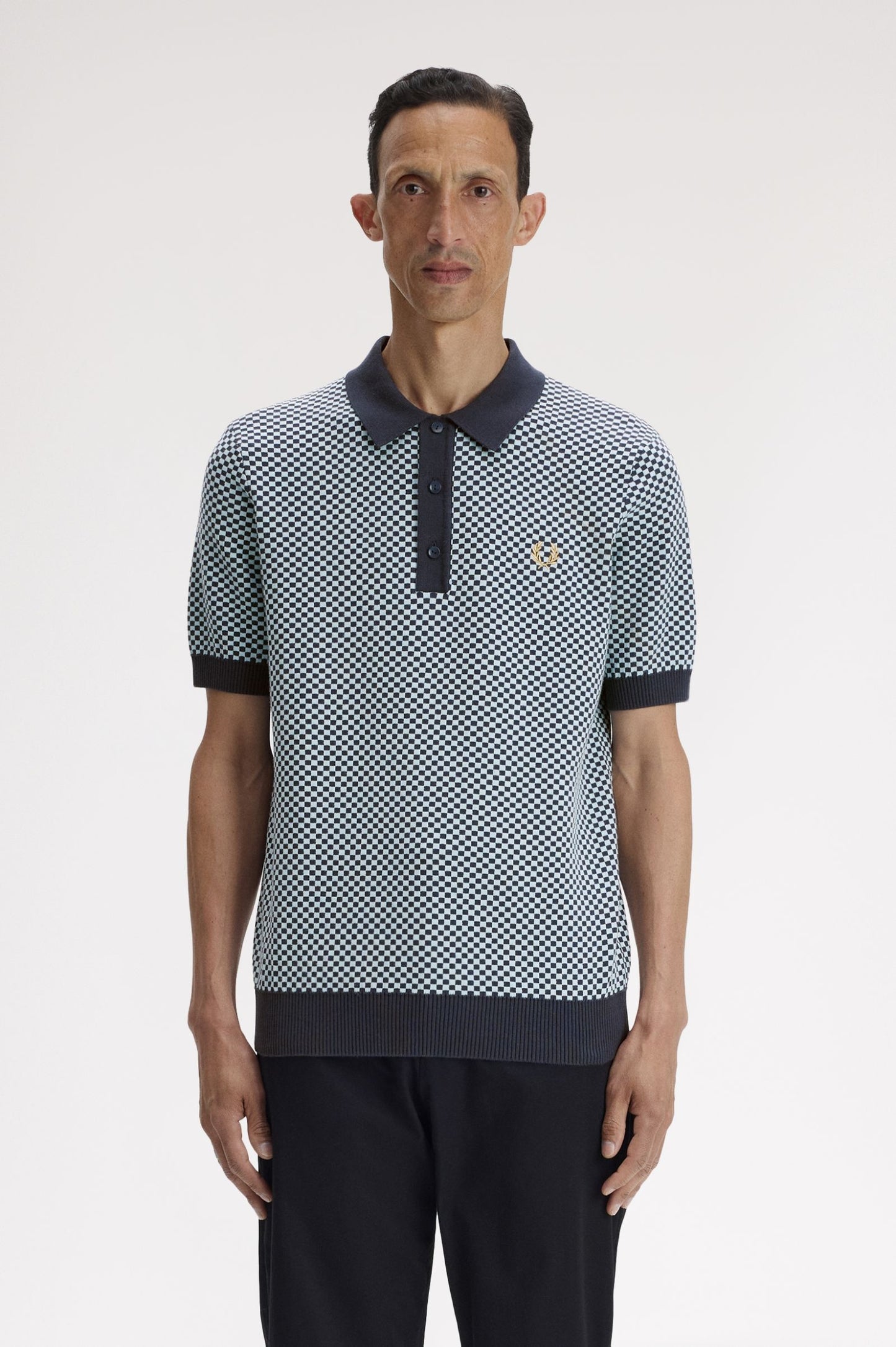 Fred Perry Chequerboard Knitted Shirt Dark Airforce