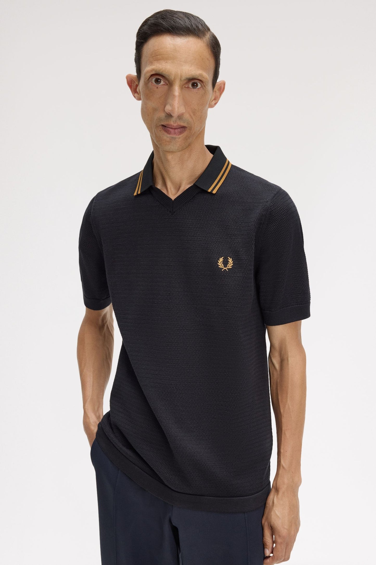 Fred Perry Pointelle Knitted Shirt Black