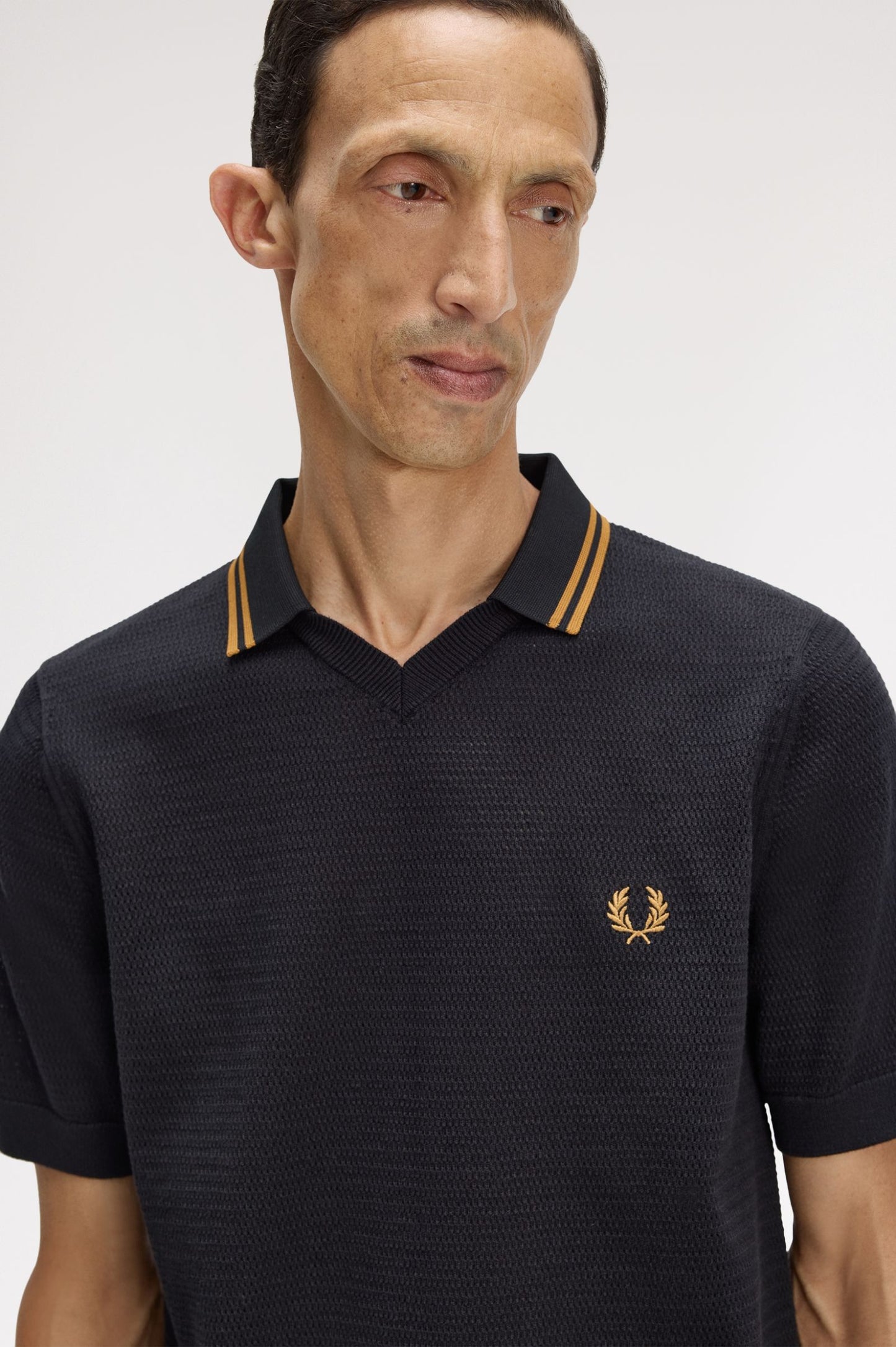 Fred Perry Pointelle Knitted Shirt Black