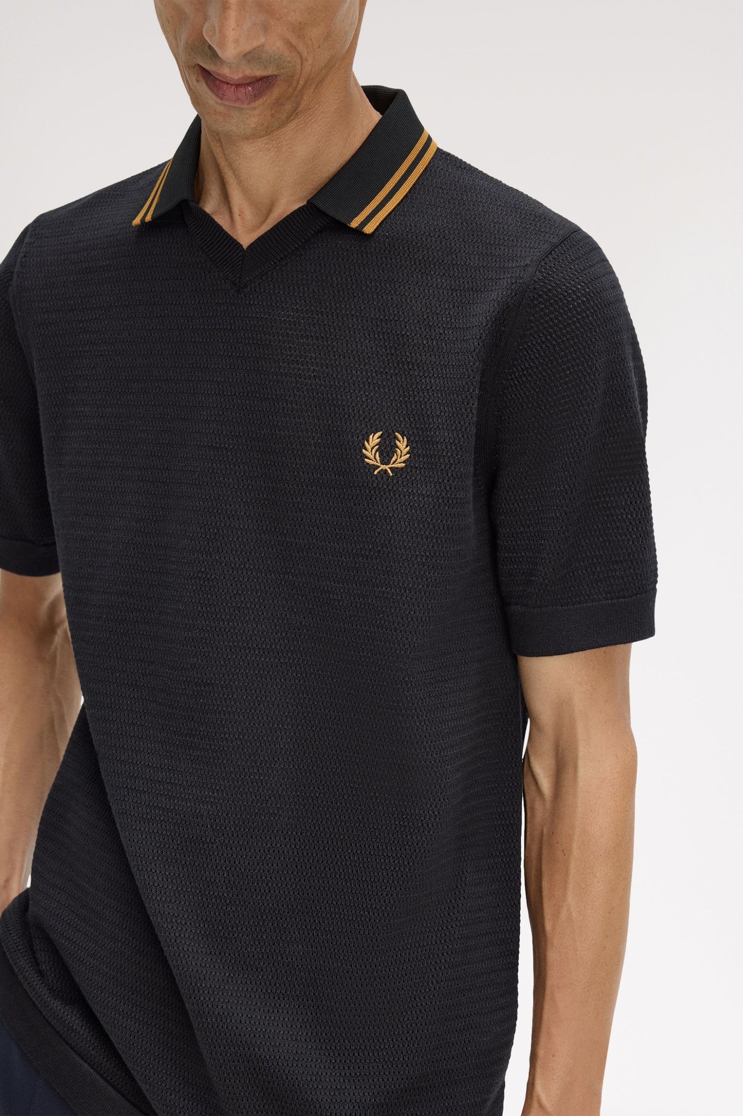 Fred Perry Pointelle Knitted Shirt Black