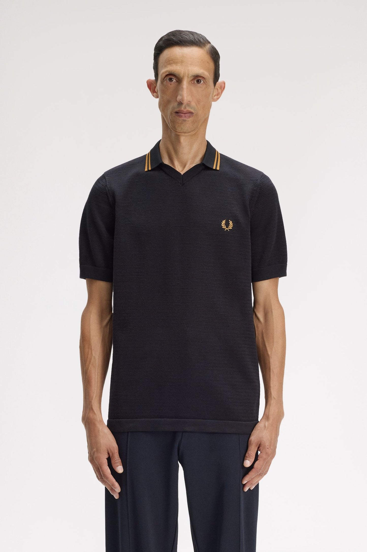 Fred Perry Pointelle Knitted Shirt Black