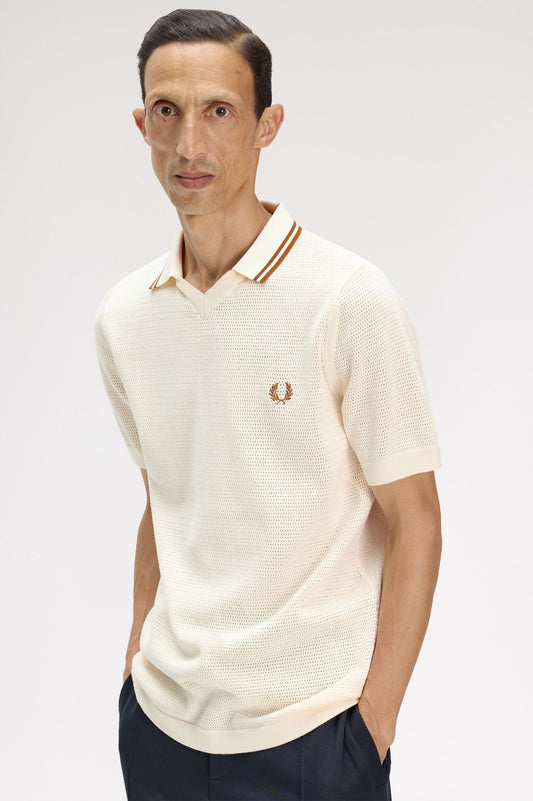 Fred Perry Pointelle Knitted Shirt Ecru
