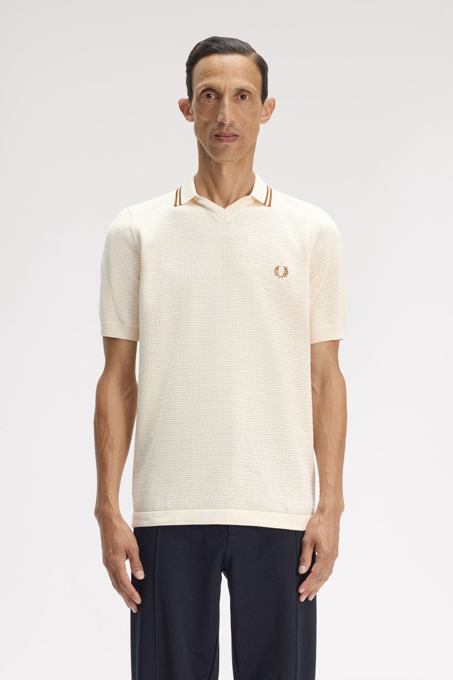 Fred Perry Pointelle Knitted Shirt Ecru