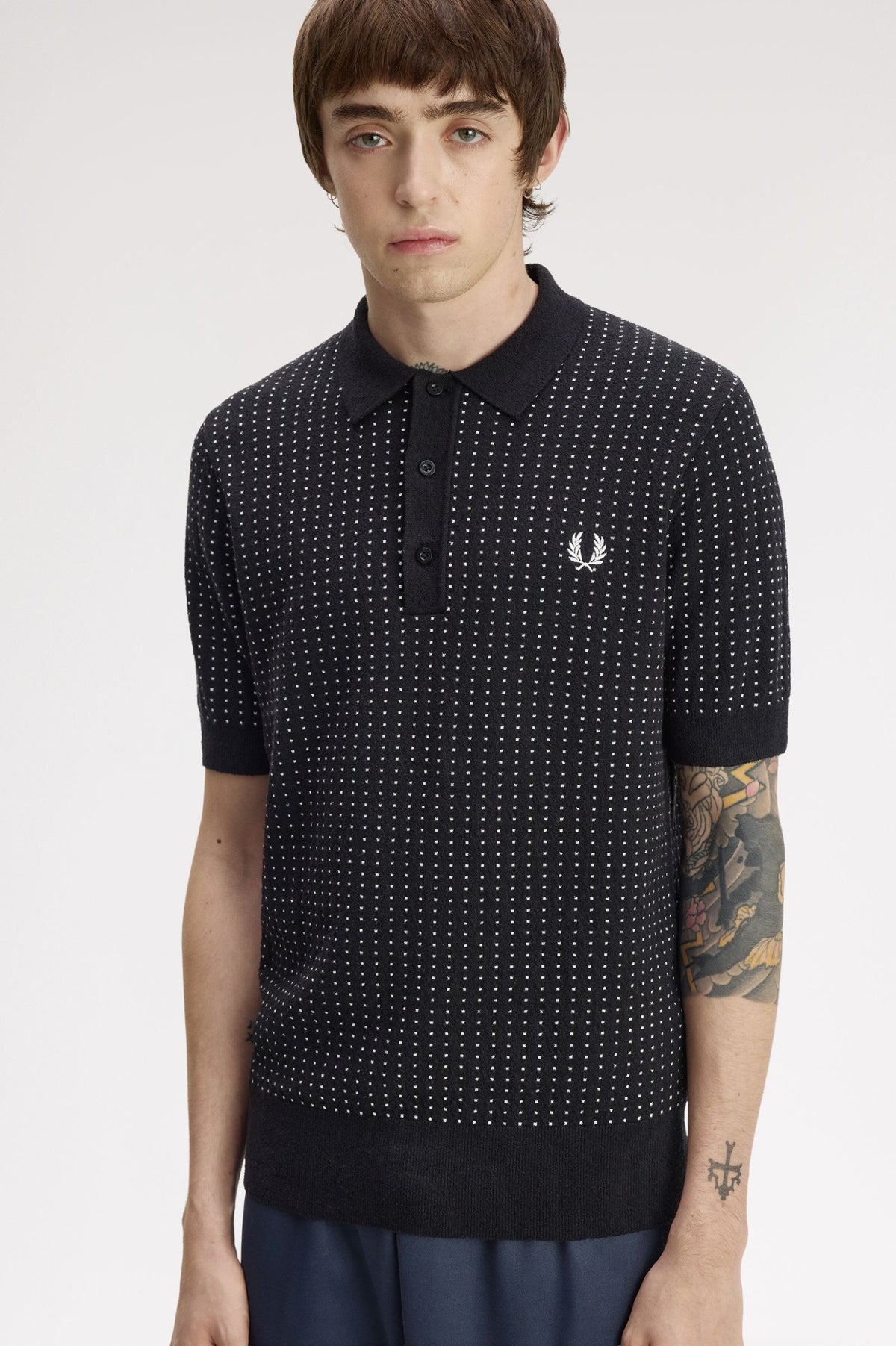 Fred Perry Bouclé Dot Knitted Shirt Black