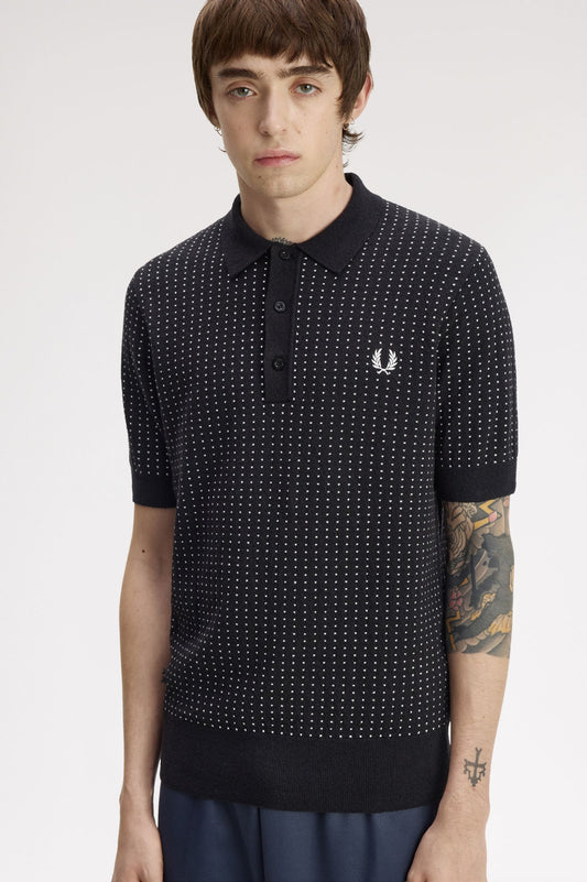 Fred Perry Bouclé Dot Knitted Shirt Black