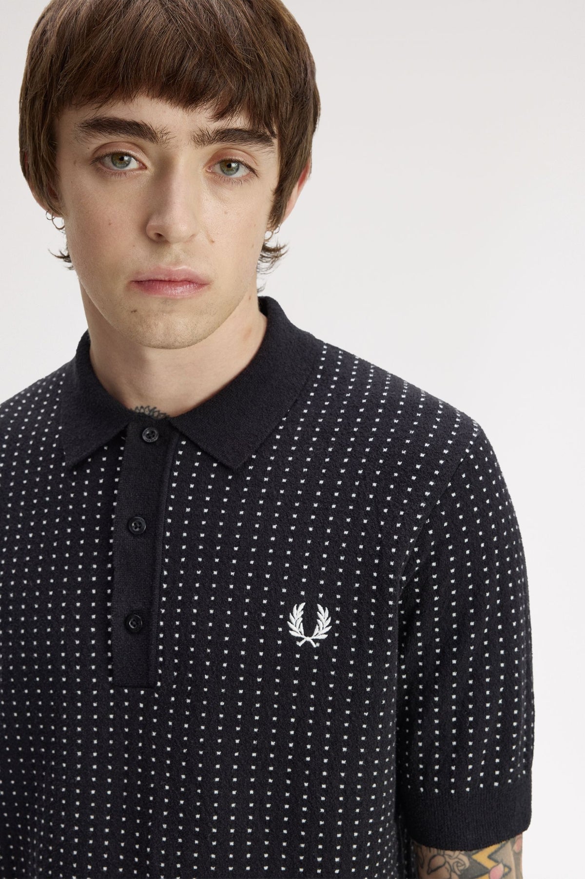 Fred Perry Bouclé Dot Knitted Shirt Black