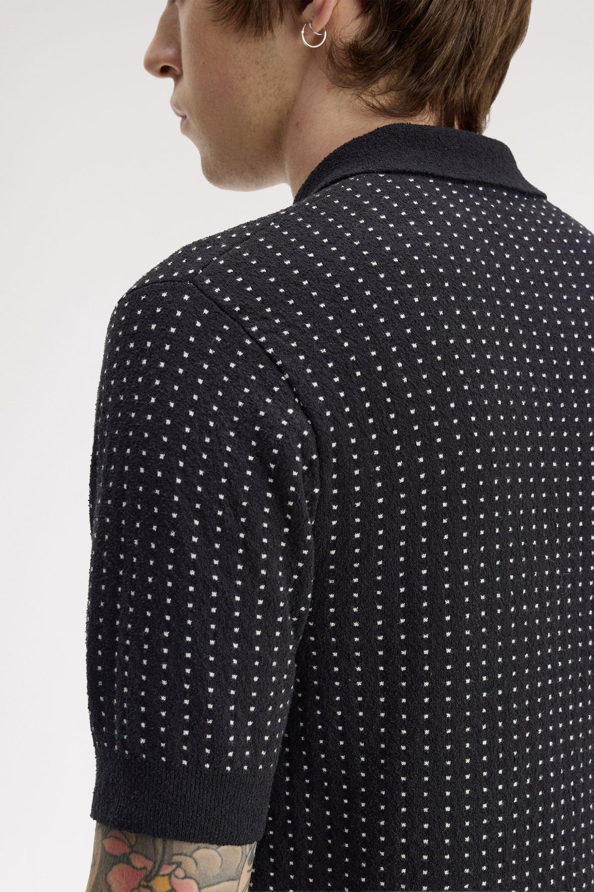 Fred Perry Bouclé Dot Knitted Shirt Black