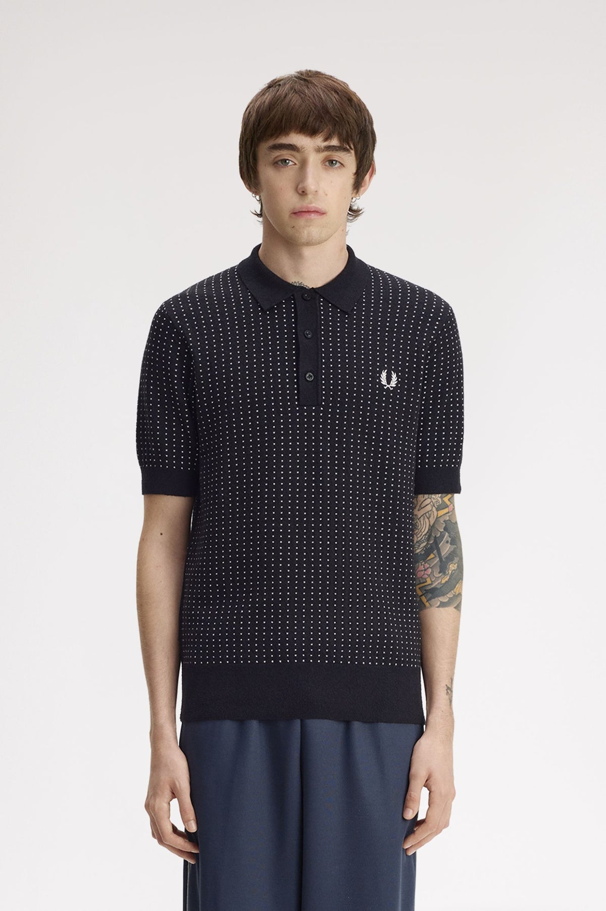 Fred Perry Bouclé Dot Knitted Shirt Black