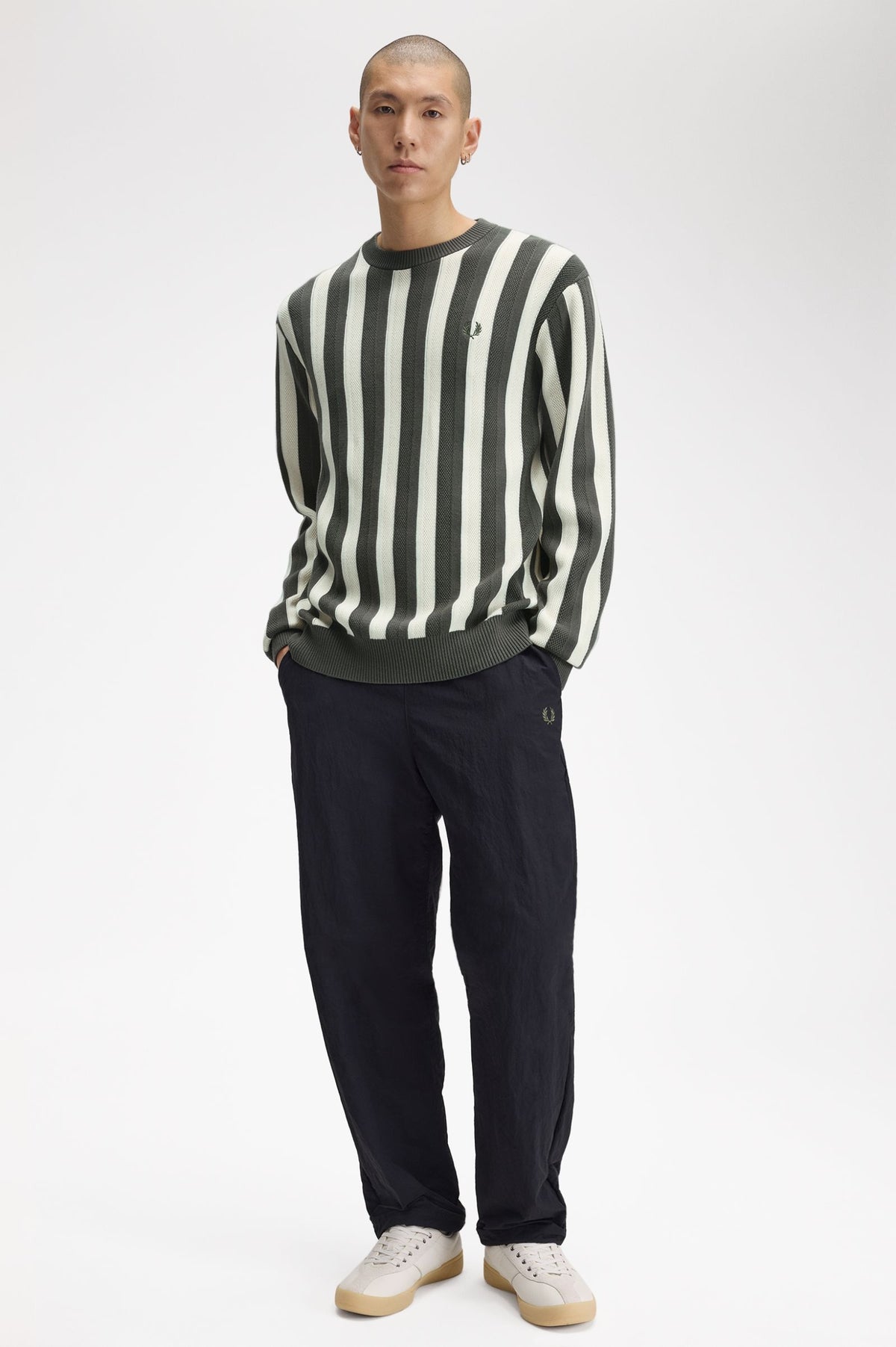 Fred Perry Textured Stripe Jumper Field Green