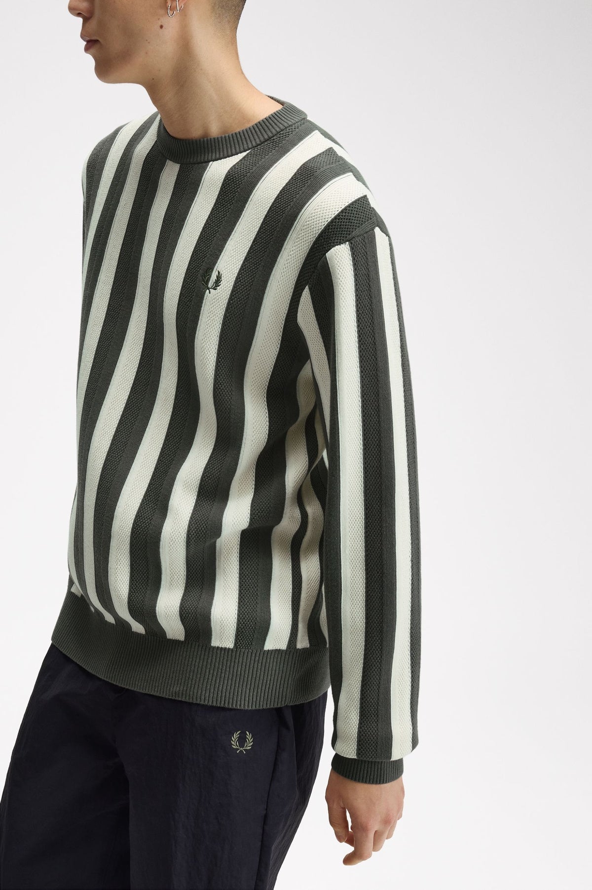 Fred Perry Textured Stripe Jumper Field Green