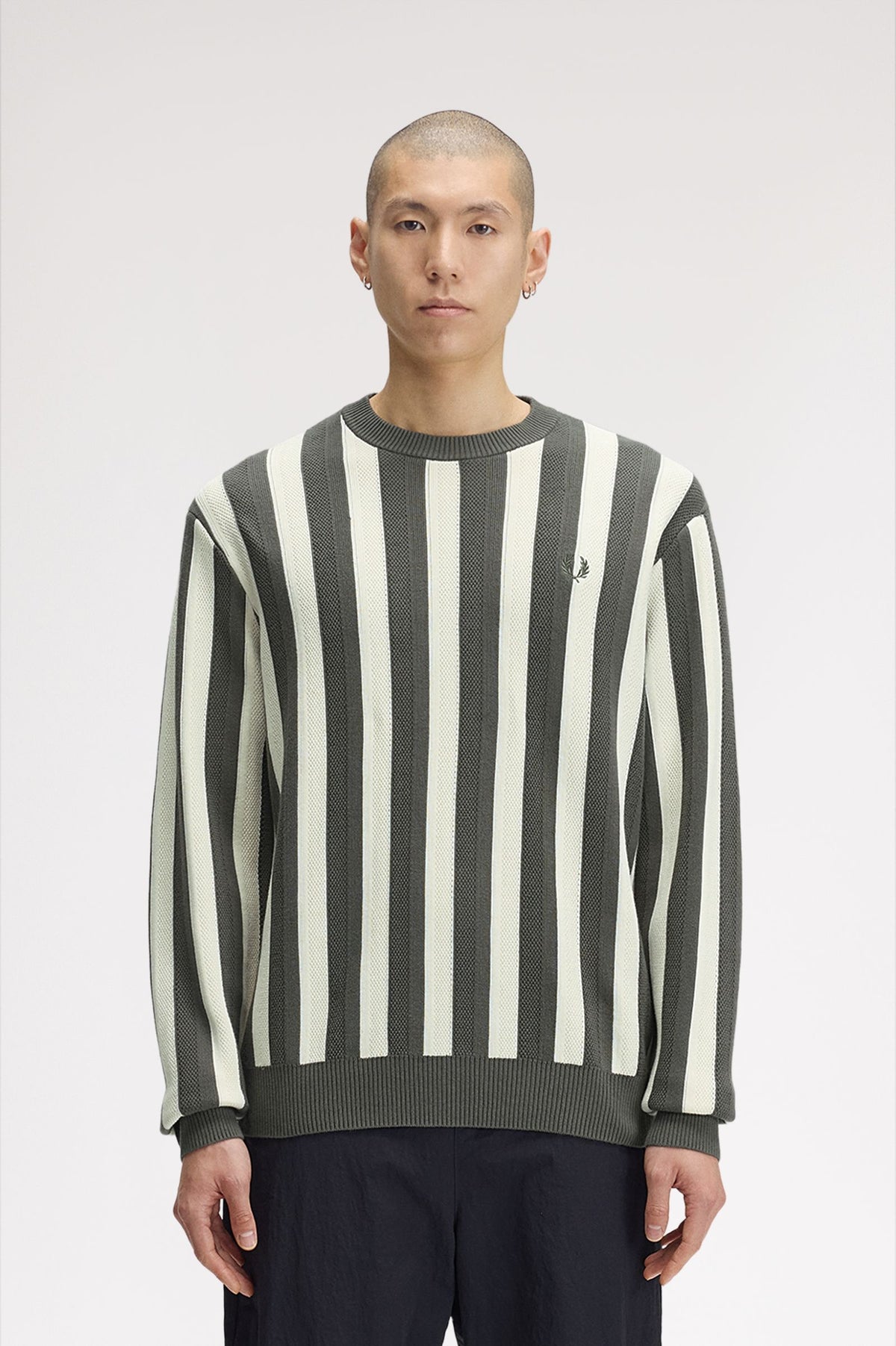 Fred Perry Textured Stripe Jumper Field Green