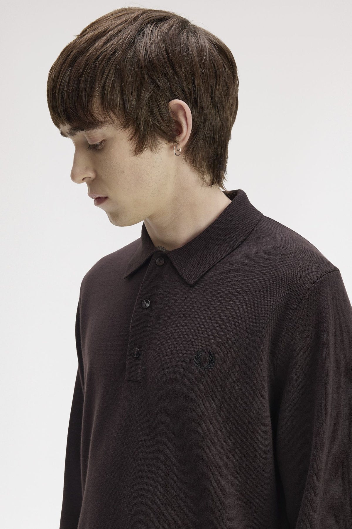 Fred Perry Long Sleeve Knitted Shirt Rich Brown
