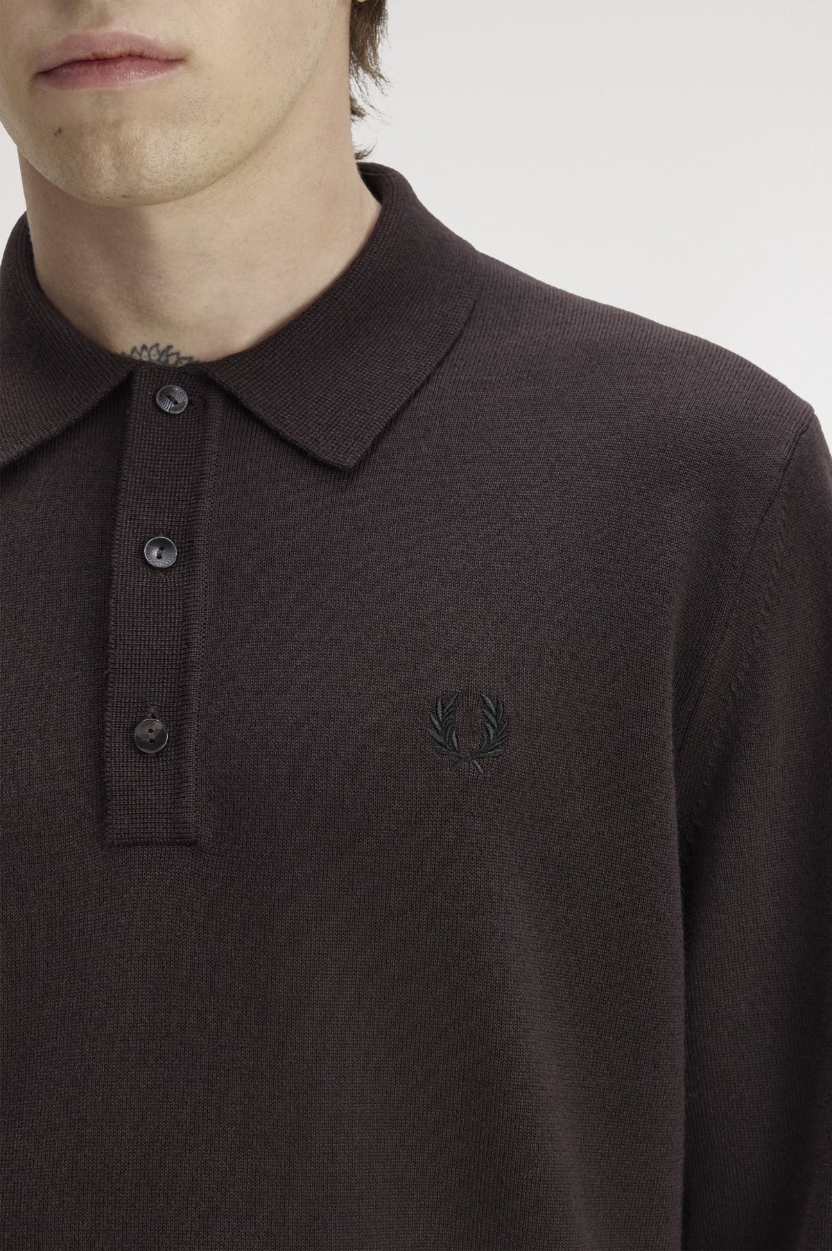 Fred Perry Long Sleeve Knitted Shirt Rich Brown
