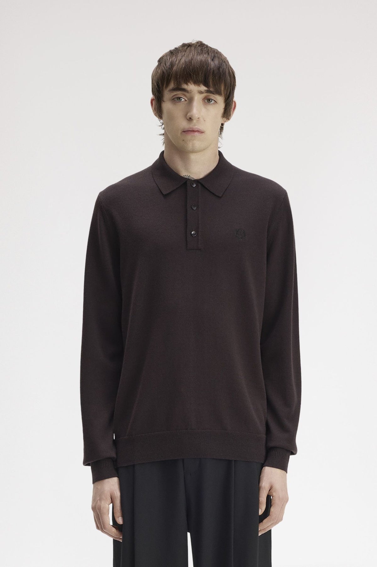 Fred Perry Long Sleeve Knitted Shirt Rich Brown