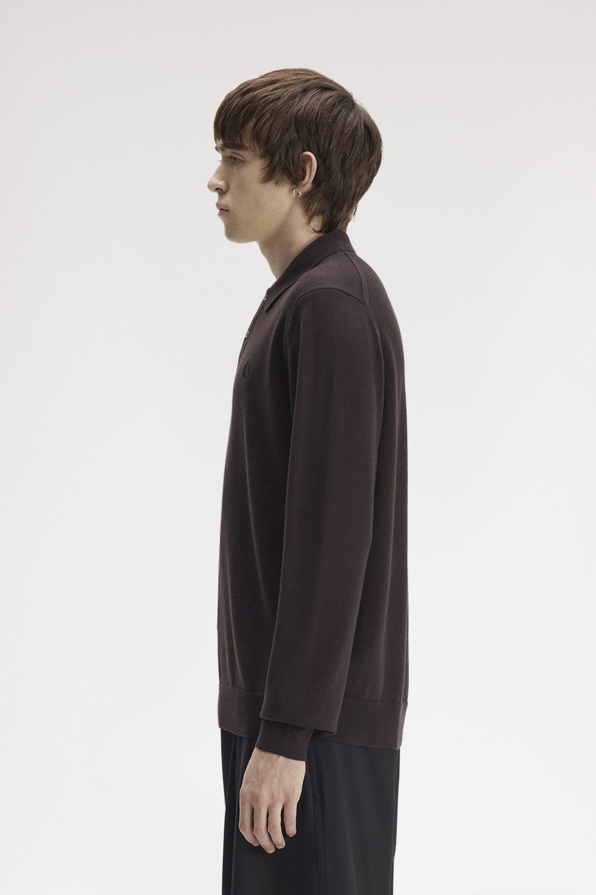 Fred Perry Long Sleeve Knitted Shirt Rich Brown