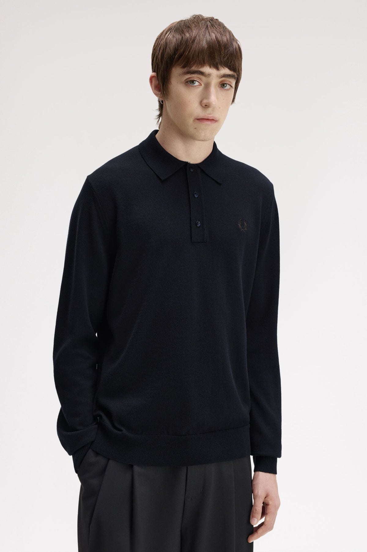 Fred Perry Long Sleeve Knitted Shirt Navy