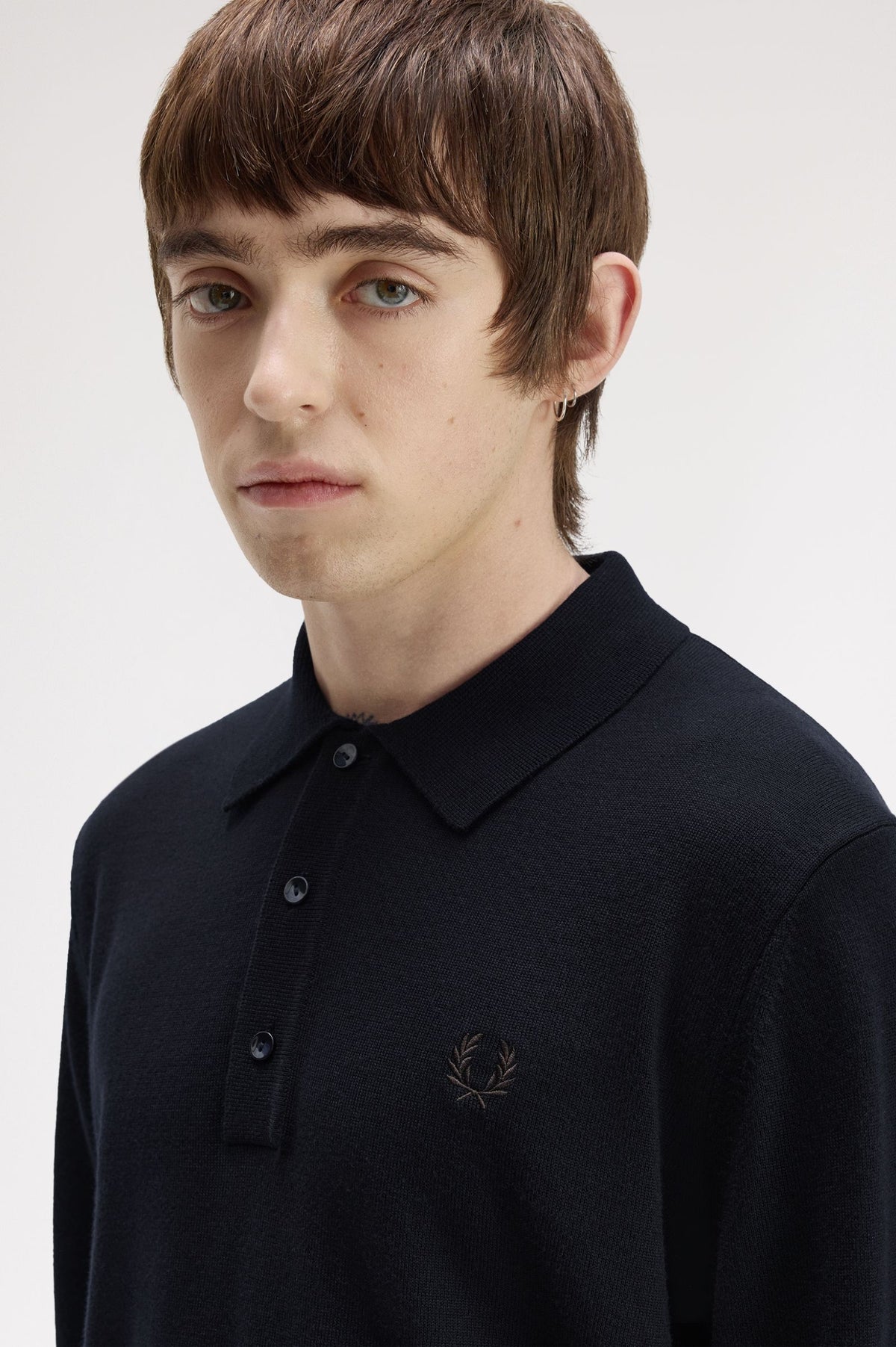 Fred Perry Long Sleeve Knitted Shirt Navy
