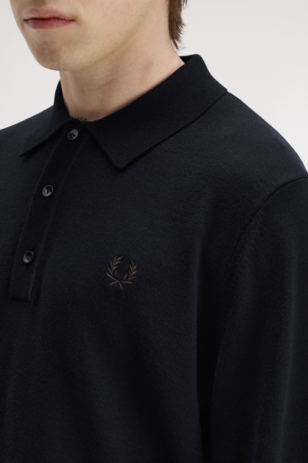 Fred Perry Long Sleeve Knitted Shirt Navy