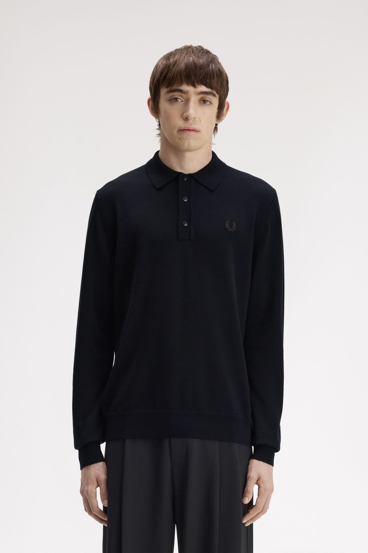 Fred Perry Long Sleeve Knitted Shirt Navy