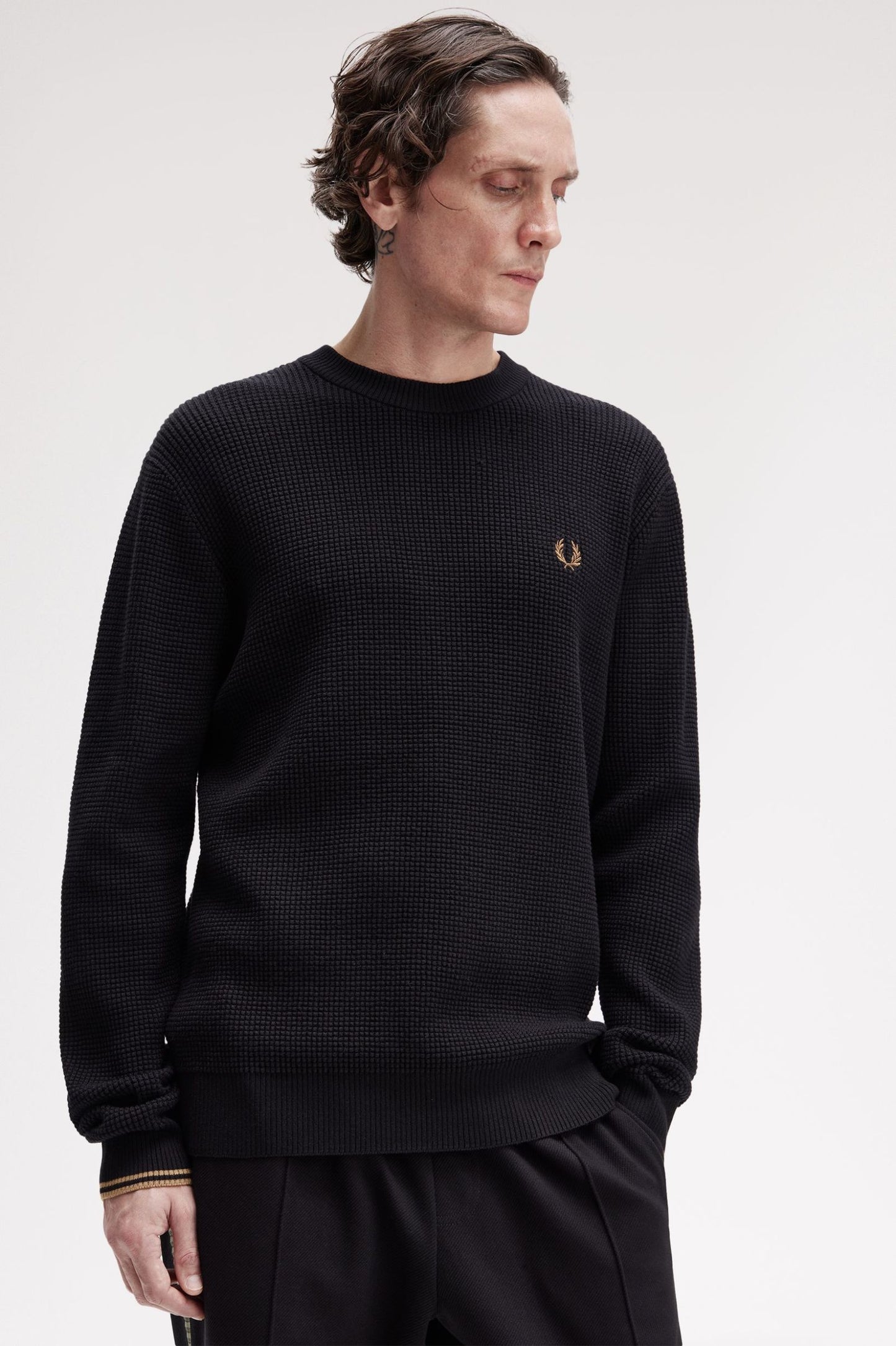 Fred Perry Waffle Stitch Jumper Black