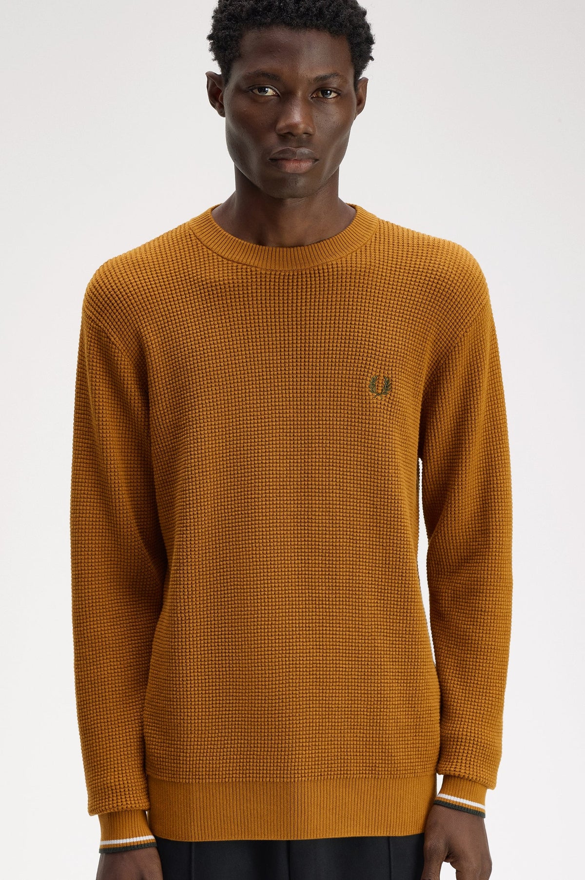 Fred Perry Waffle Stitch Jumper Dark Caramel