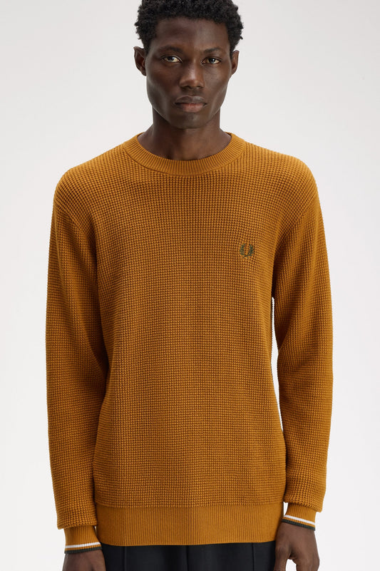 Fred Perry Waffle Stitch Jumper Dark Caramel