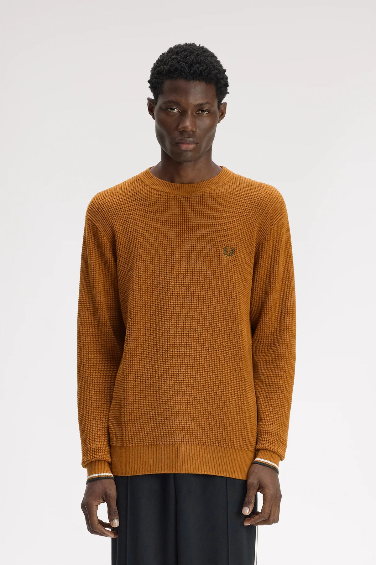 Fred Perry Waffle Stitch Jumper Dark Caramel