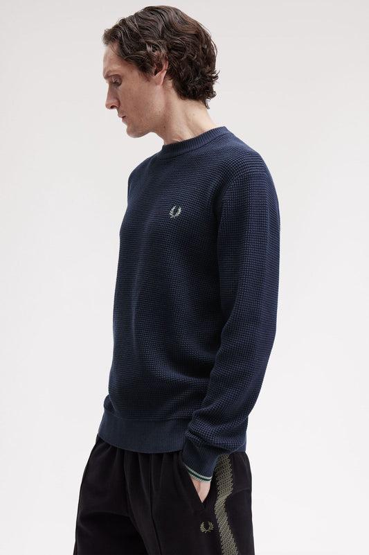 Fred Perry Waffle Stitch Half Zip Jumper Dark Airforce