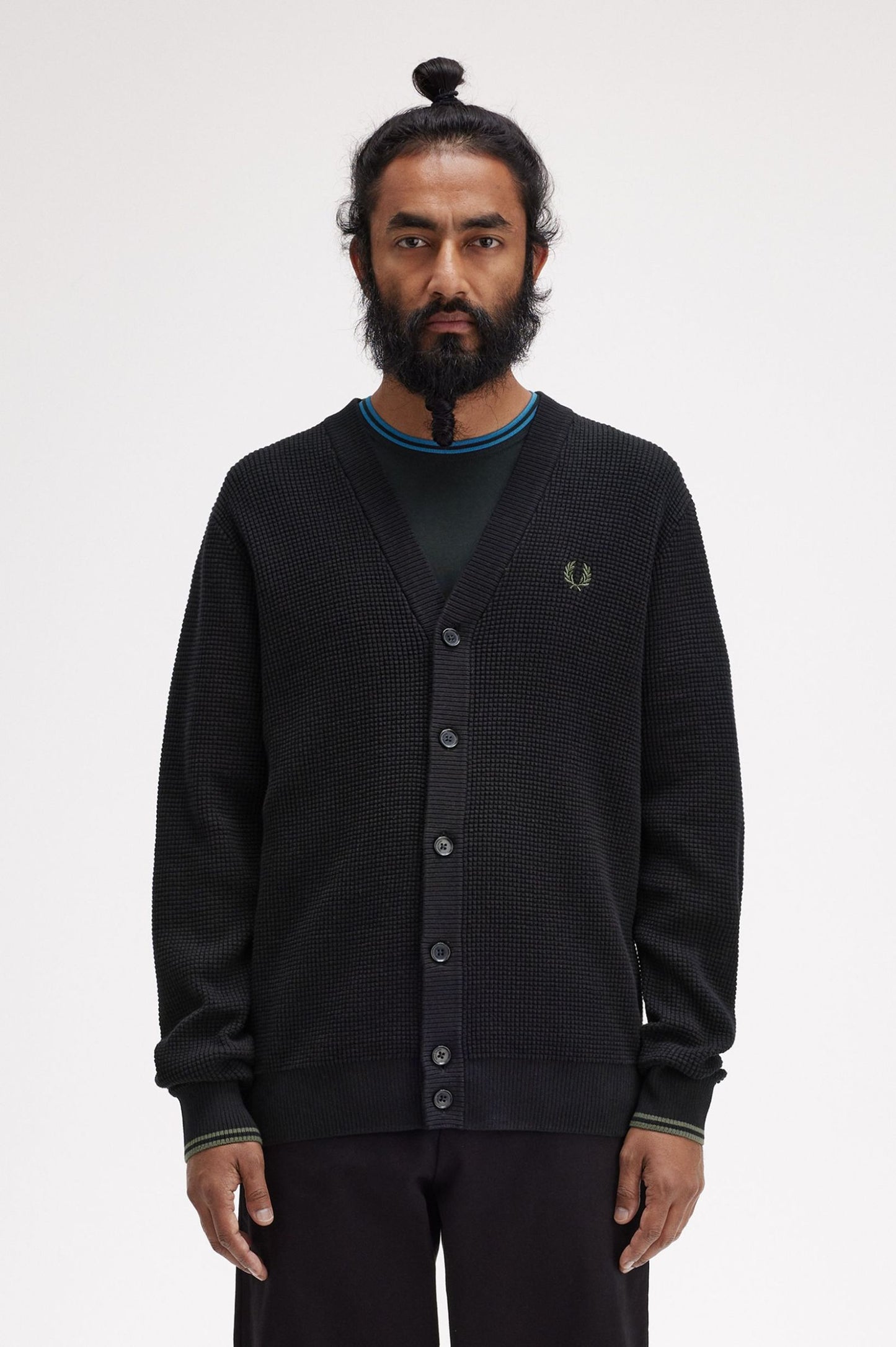 Fred Perry Waffle Stitch Cardigan Black