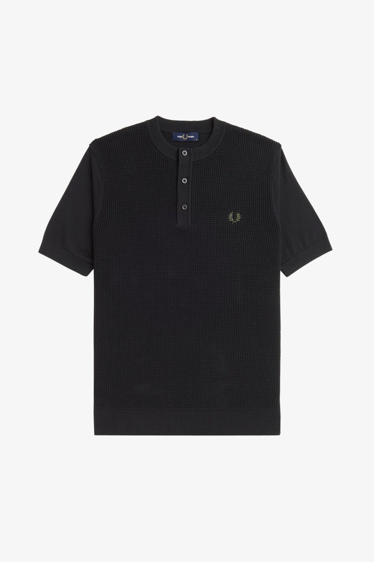 Fred Perry Waffle Stitch Henley Shirt Black