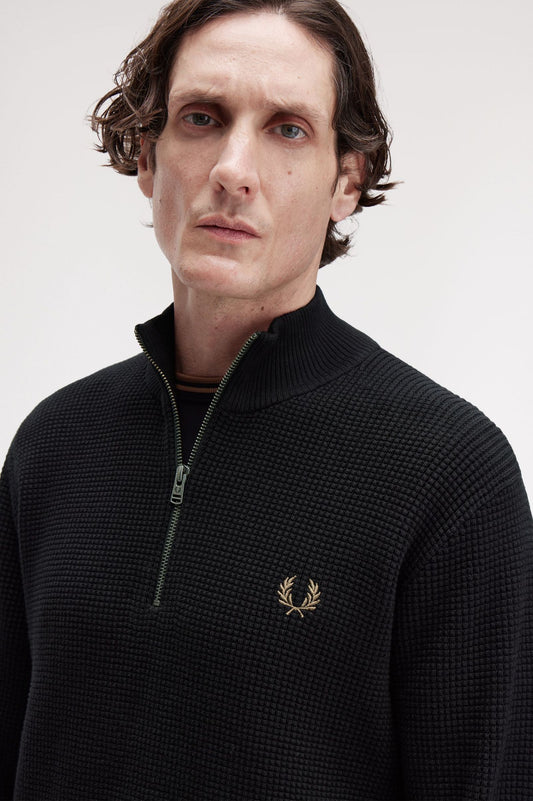Fred Perry Waffle Stitch Half Zip Jumper Black