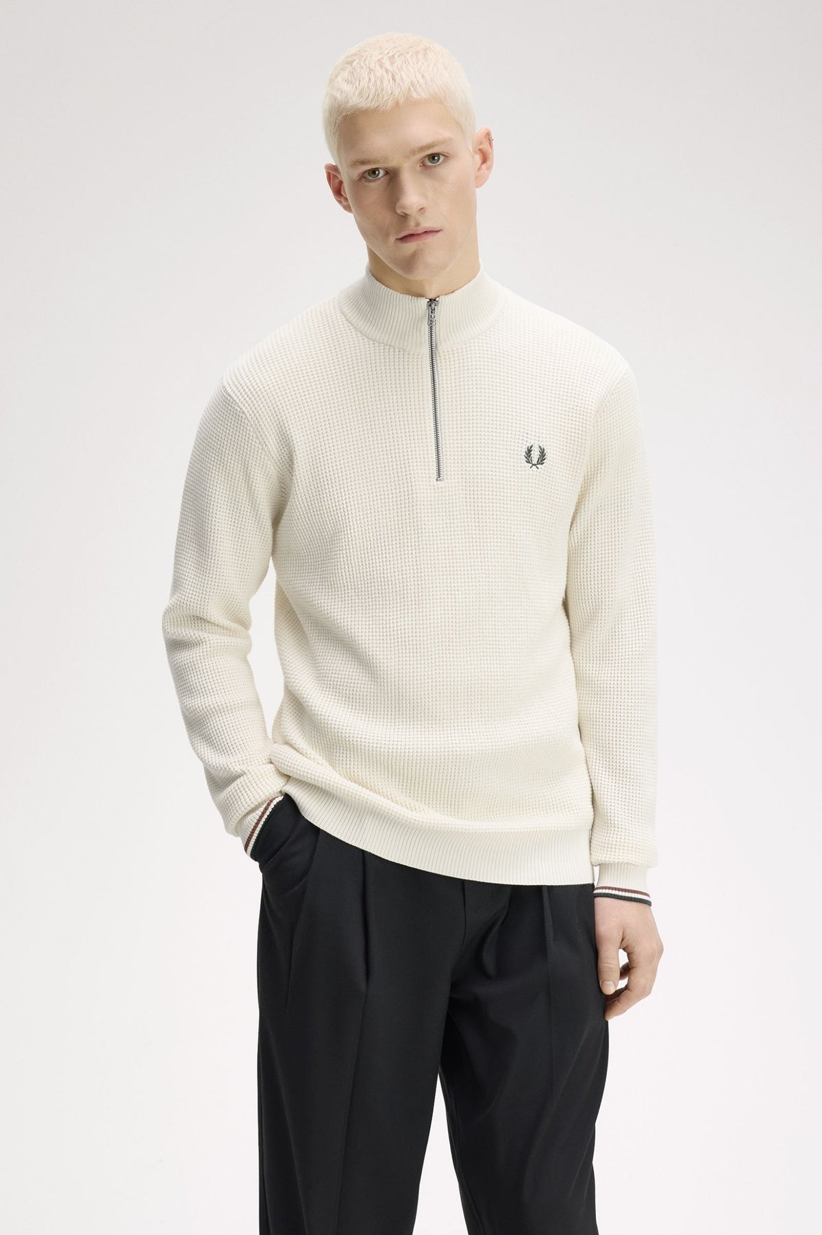 Fred Perry Waffle Stitch Half Zip Jumper Ecru