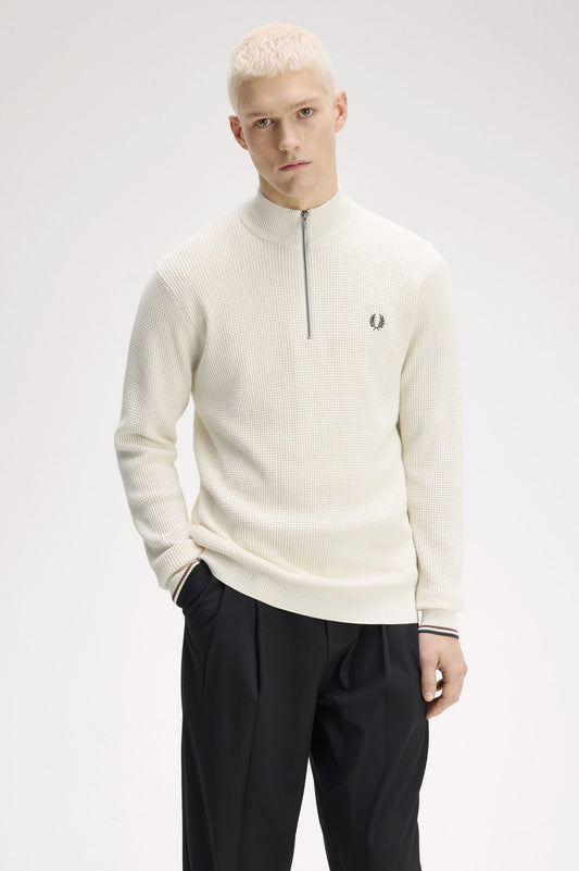 Fred Perry Waffle Stitch Half Zip Jumper Ecru