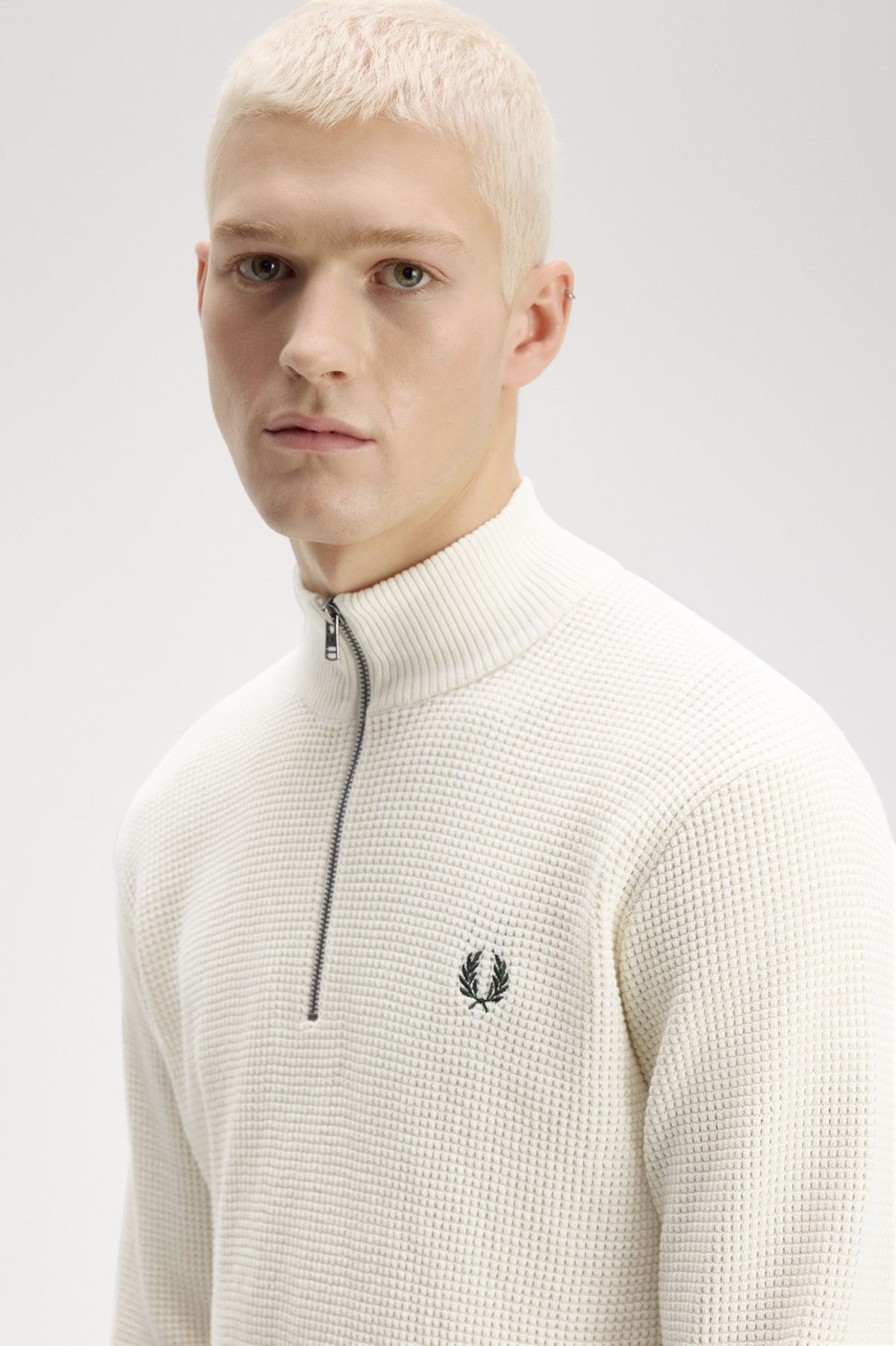 Fred Perry Waffle Stitch Half Zip Jumper Ecru