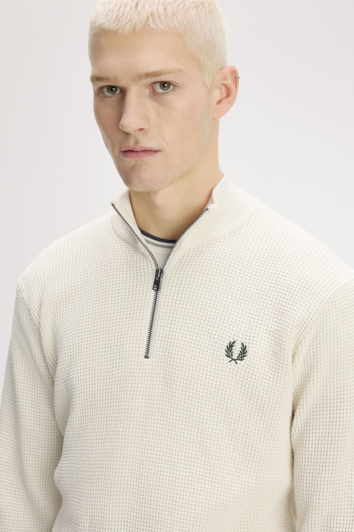 Fred Perry Waffle Stitch Half Zip Jumper Ecru