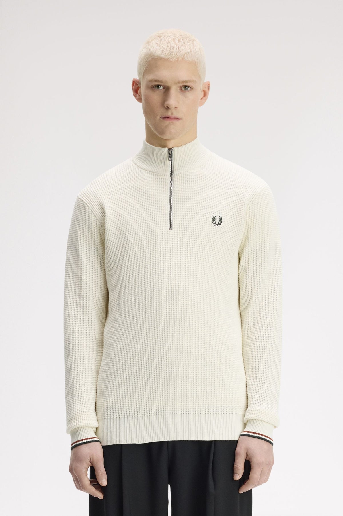 Fred Perry Waffle Stitch Half Zip Jumper Ecru