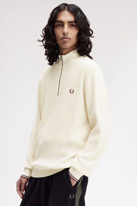 Fred Perry Waffle Stitch Half Zip Jumper Ecru