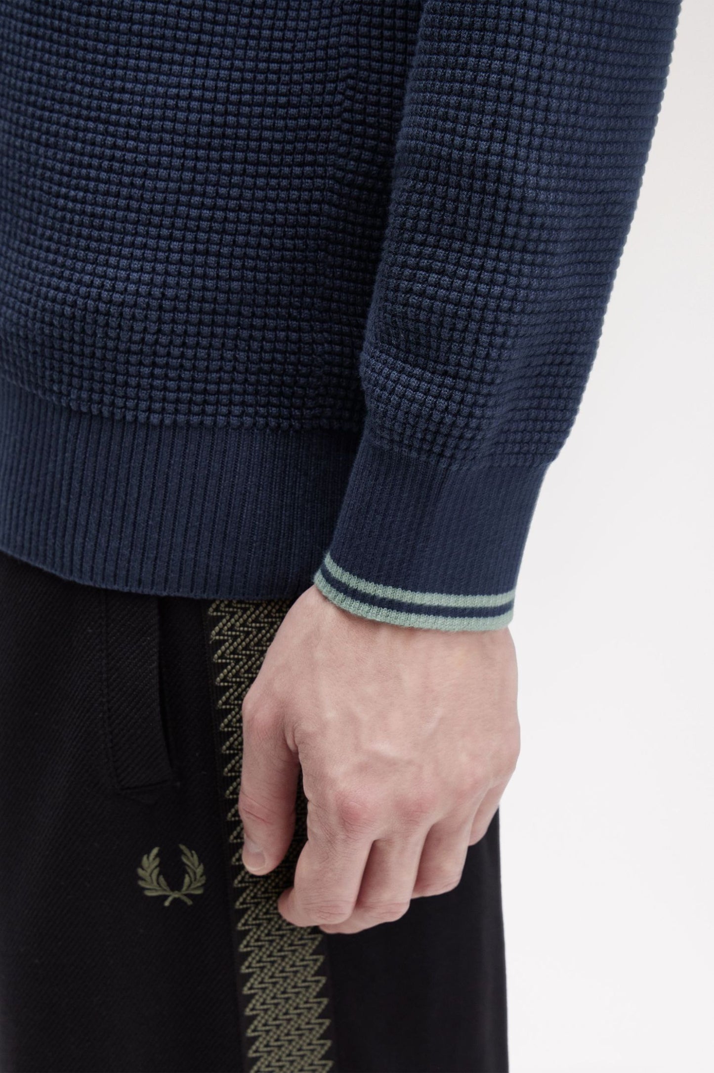 Fred Perry Waffle Stitch Half Zip Jumper Dark Airforce