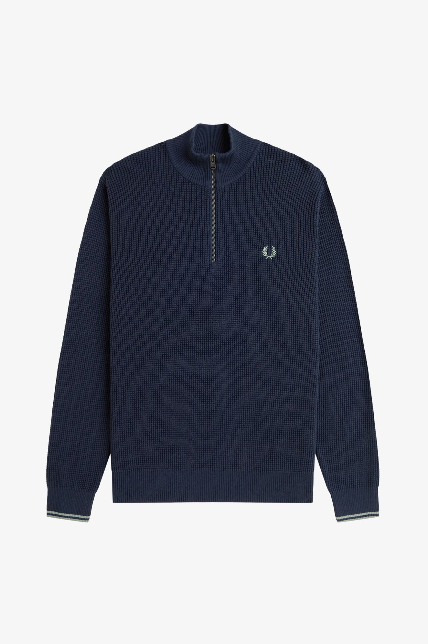 Fred Perry Waffle Stitch Half Zip Jumper Dark Airforce