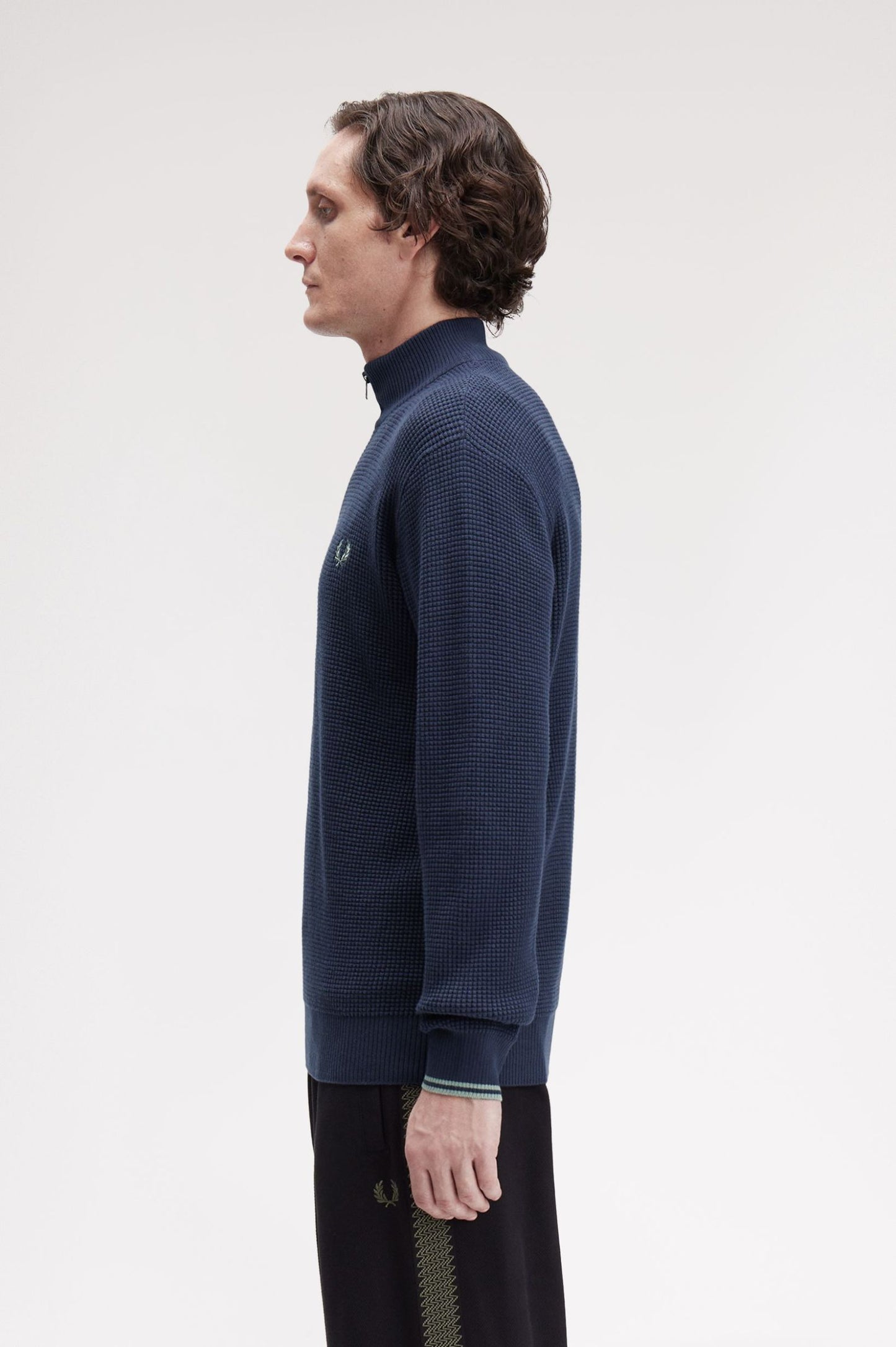 Fred Perry Waffle Stitch Half Zip Jumper Dark Airforce