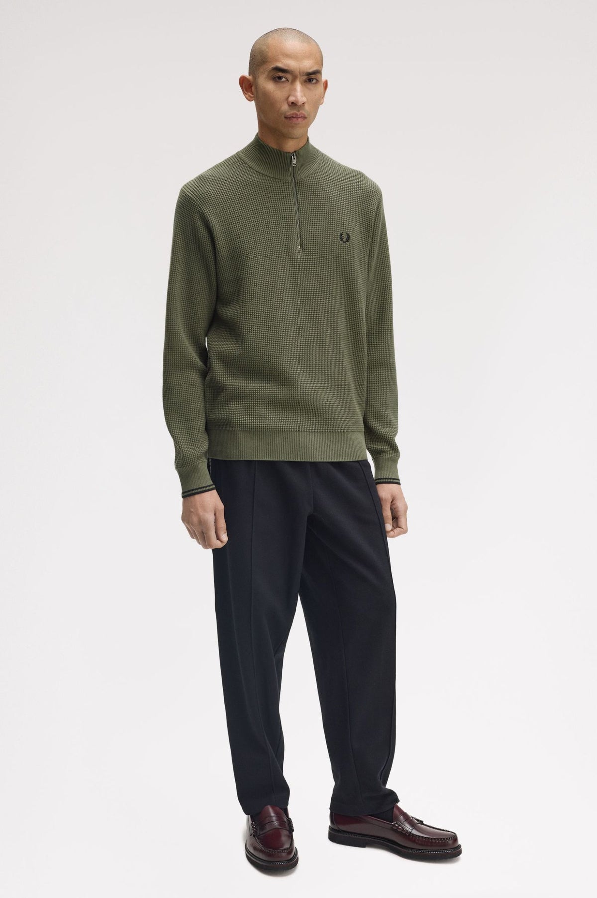 Fred Perry Waffle Stitch Half Zip Jumper Laurel Wreath Green