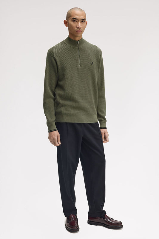 Fred Perry Waffle Stitch Half Zip Jumper Laurel Wreath Green