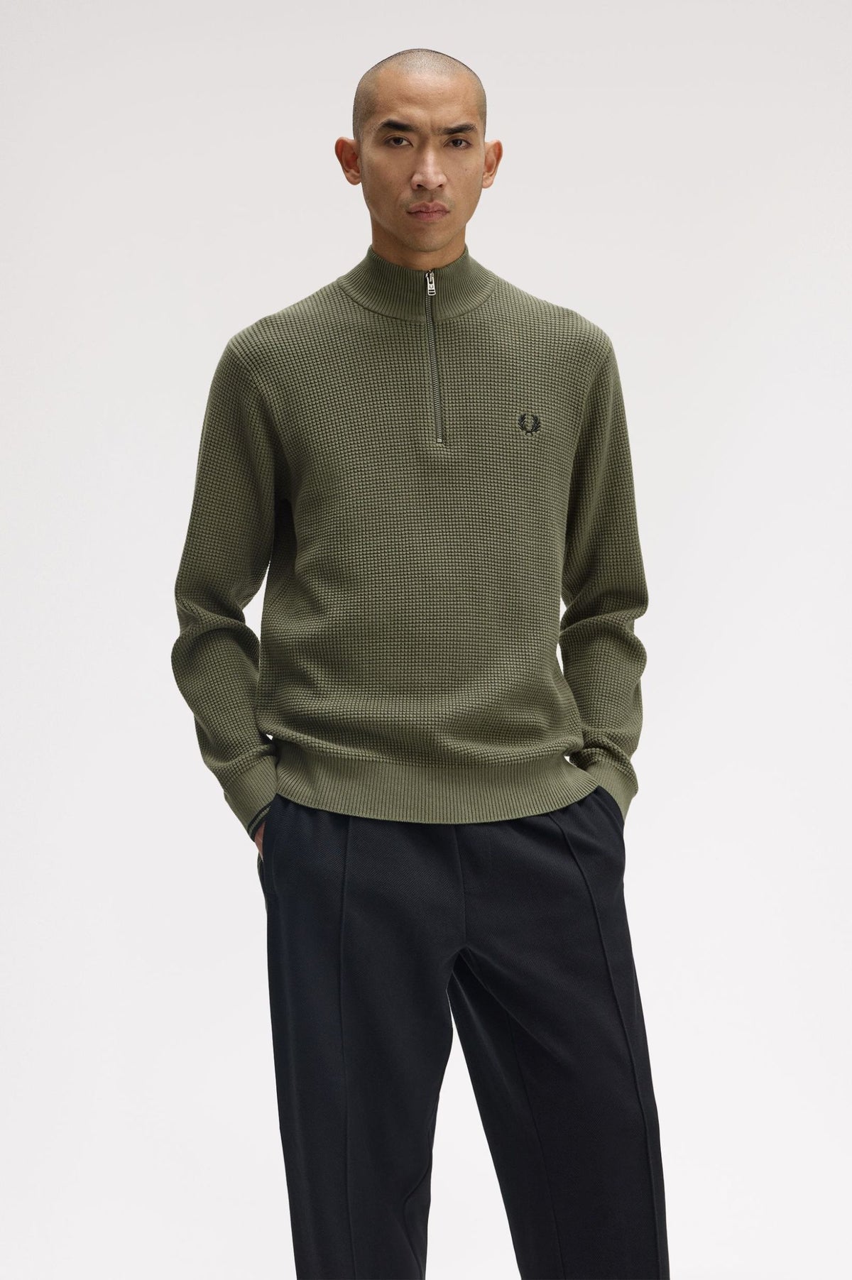 Fred Perry Waffle Stitch Half Zip Jumper Laurel Wreath Green