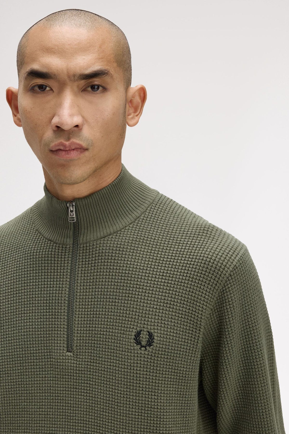 Fred Perry Waffle Stitch Half Zip Jumper Laurel Wreath Green