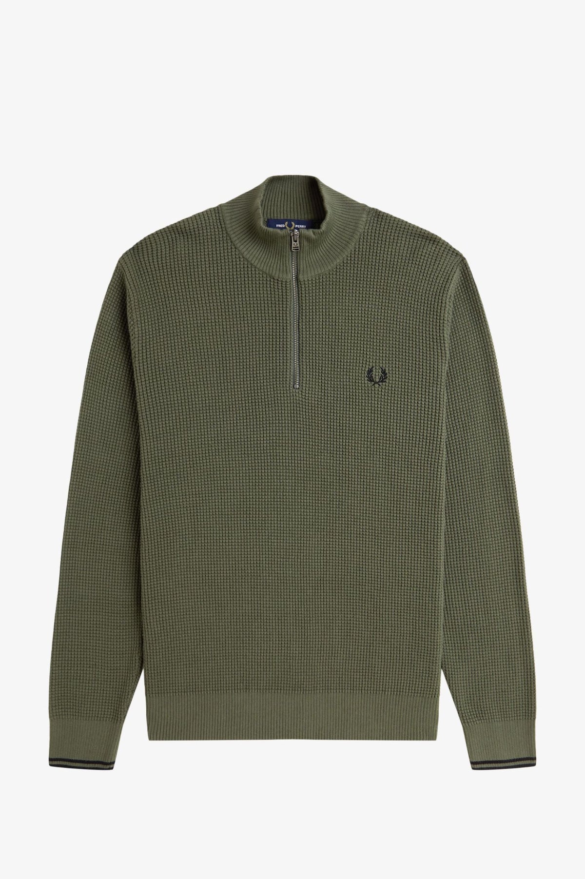 Fred Perry Waffle Stitch Half Zip Jumper Laurel Wreath Green